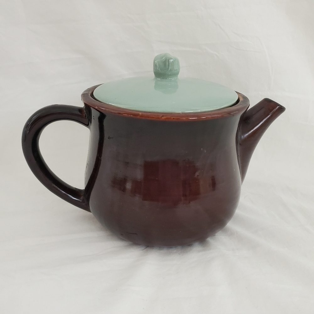 Vintage Red Wing Green Lid Brown Teapot Coffee Pot - Picture 3 of 10